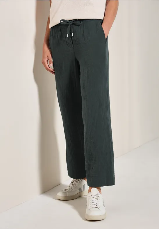 Wide Leg Musselin Hose slate khaki