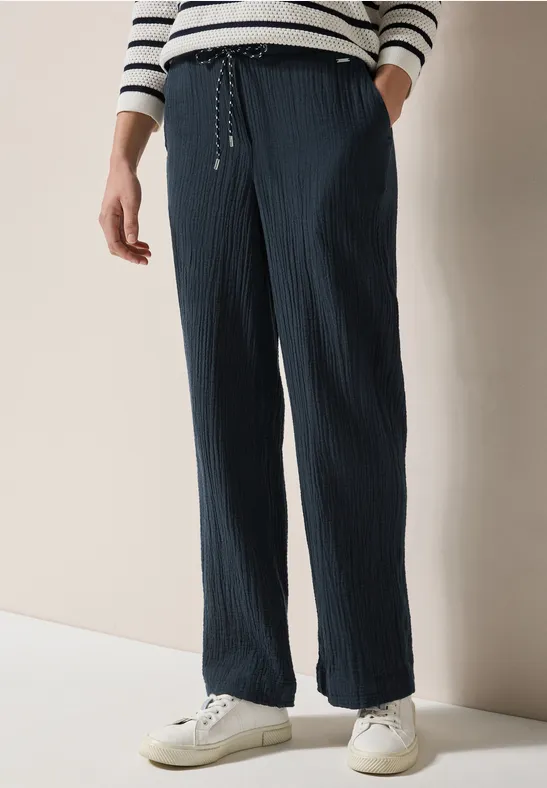 Wide Leg pantalon en mousseline de soie universal blue