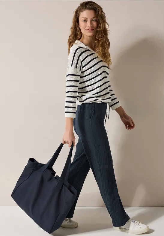 Wide Leg pantalon en mousseline de soie universal blue