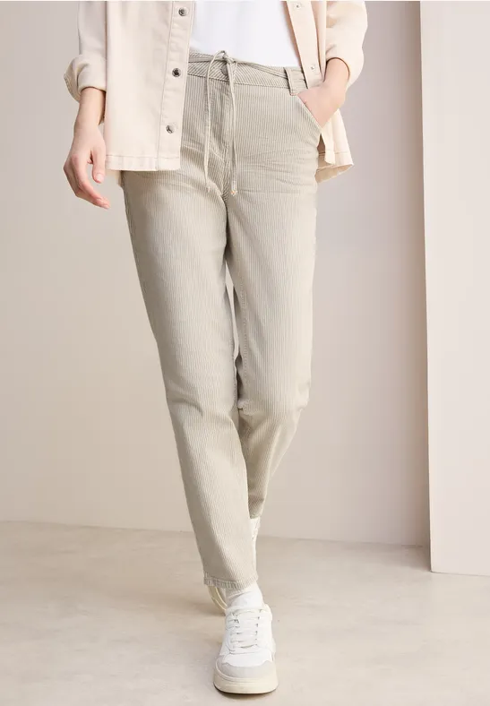 Gestreifte Casual Fit Jeans pearl beige