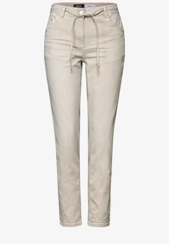 Gestreifte Casual Fit Jeans pearl beige