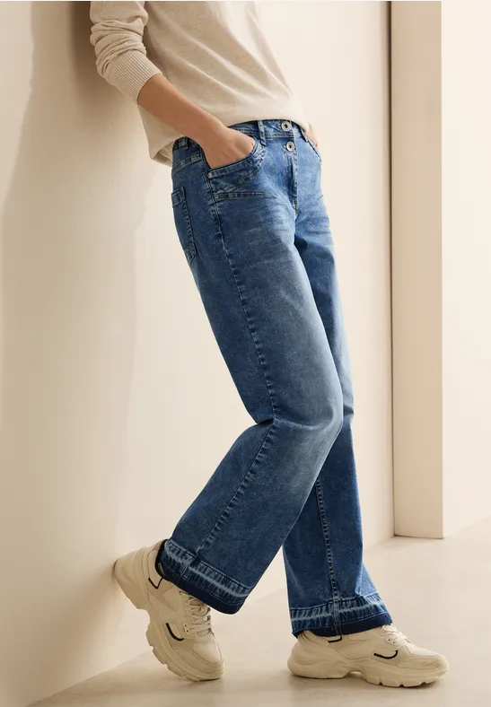Wide Legs Jeans mid blue used wash