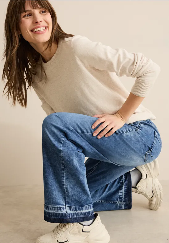 Wide Legs Jeans mid blue used wash