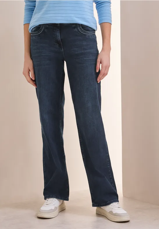 Jeans large avec broderie dark blue washed