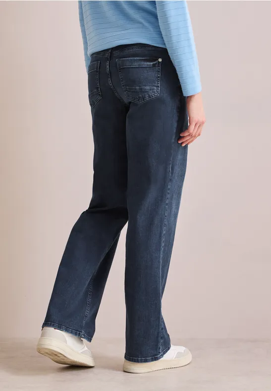Jeans large avec broderie dark blue washed