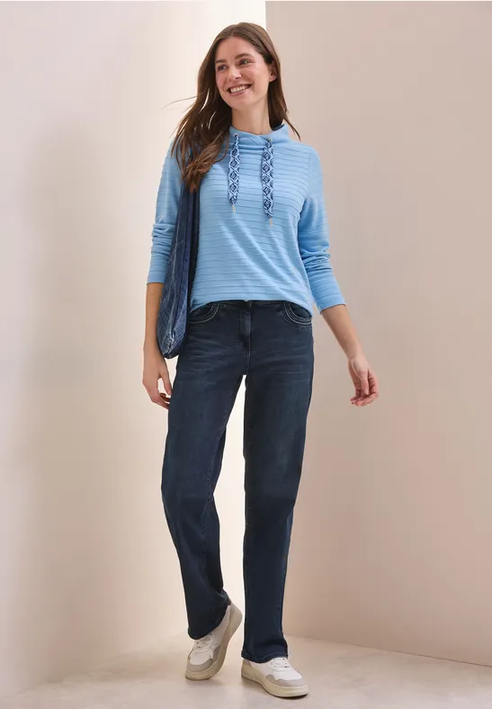Jeans large avec broderie dark blue washed