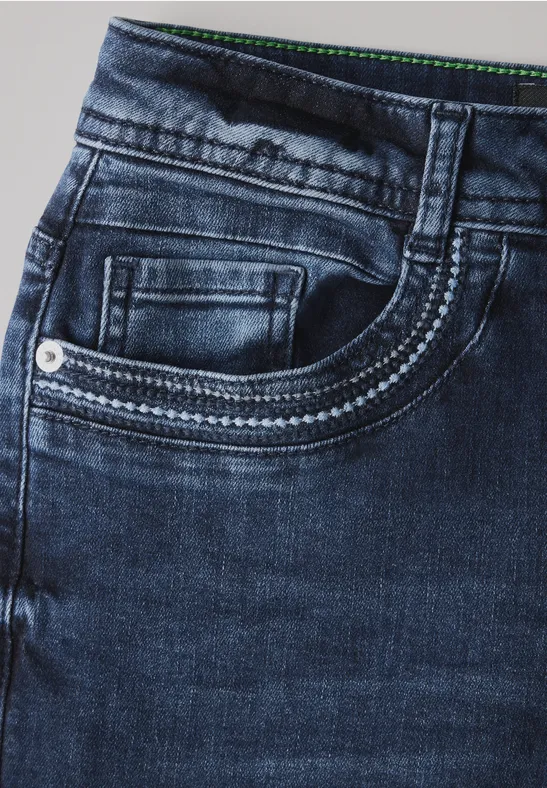 Jeans large avec broderie dark blue washed