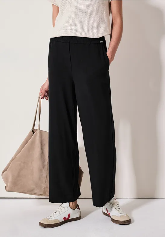Wide Leg Jersey-Hose Black