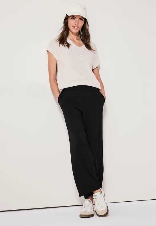 Wide Leg Jersey-Hose Black