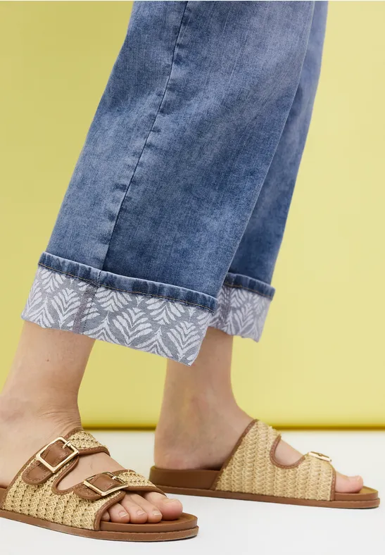 Wide Legs jeans met omslag mid blue wash