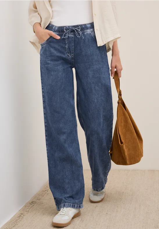 Wide Leg Jeans mit Tunnelzug mid blue wash