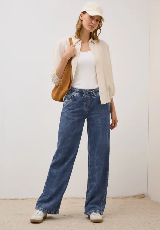 Wide Leg Jeans mit Tunnelzug mid blue wash