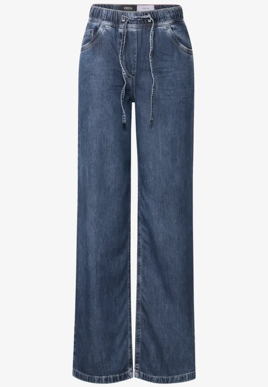Wide Leg Jeans mit Tunnelzug mid blue wash