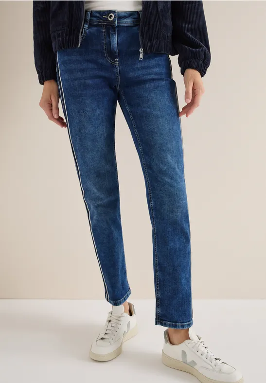 Jeans à rayures gallon mid blue used wash