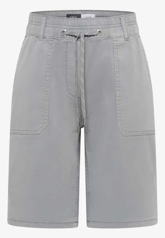 Grau melierte Herren-Shorts mit elastischem Bund, Kordelzug und aufgesetzten Taschen