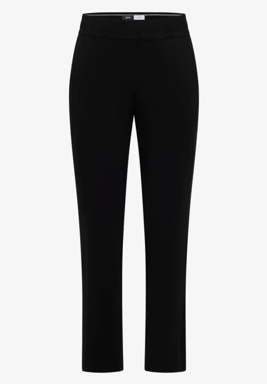 Schlichte, schwarze Stoffhose mit mittlerer Taille und geradem Bein.