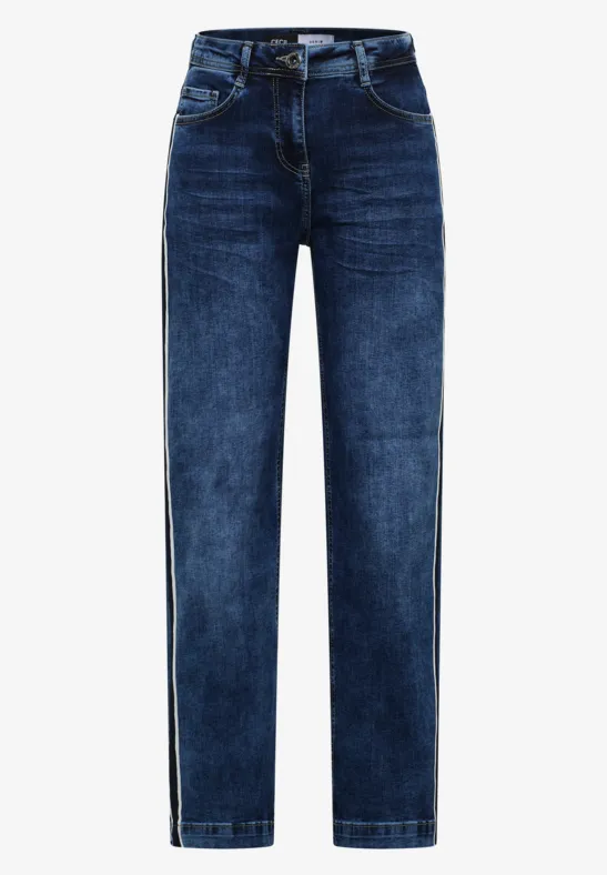Jeans à rayures gallon mid blue used wash