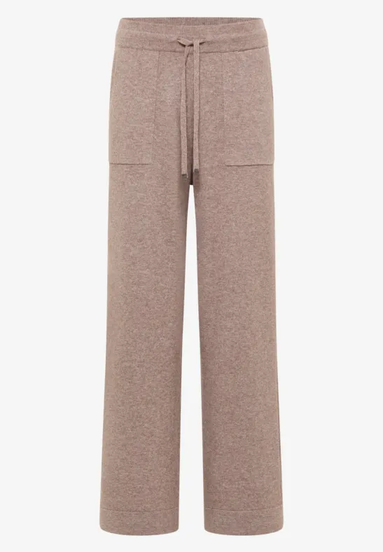 Gebreide broek met wijde pijpen chocolate mousse melange