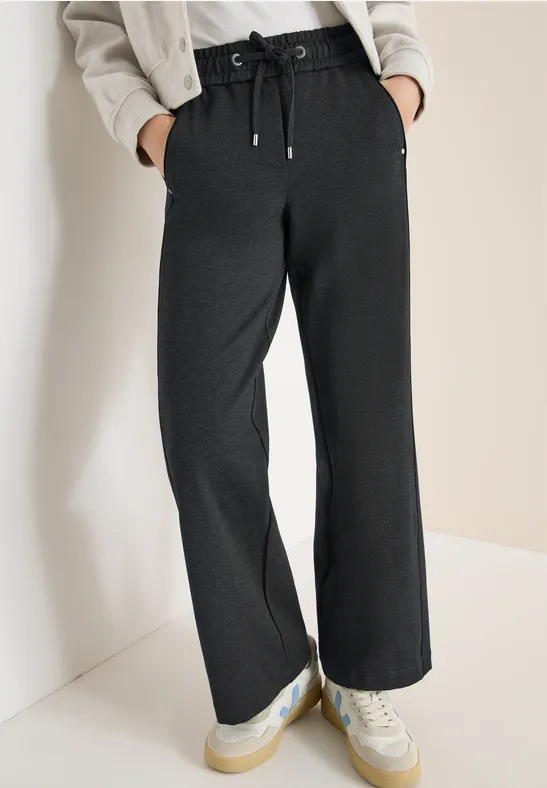 Wide Leg Hose mit Tape deep grey melange