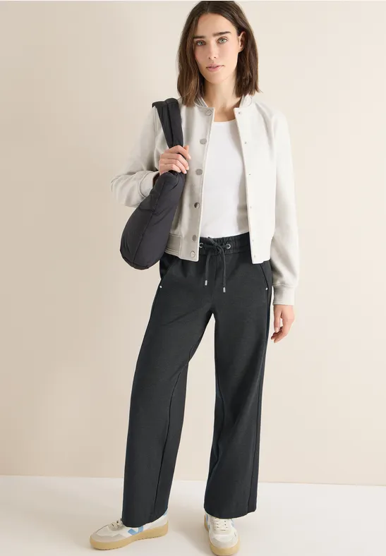 Wide Leg Hose mit Tape deep grey melange