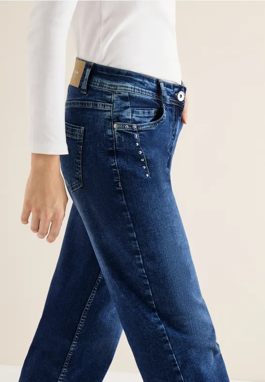 Wide Leg Jeans mit Nieten mid blue wash