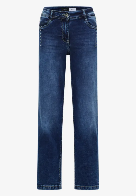 Wide Leg Jeans mit Nieten mid blue wash