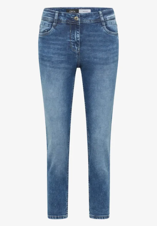 Blaue Jeans mit fünf Taschen, dezenter Waschung und schmalem, geradem Schnitt.