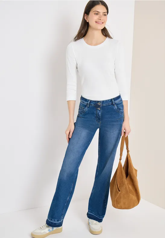 Jeans mit Saumdetail mid blue used wash