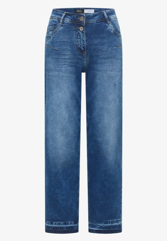 Jeans mit Saumdetail mid blue used wash