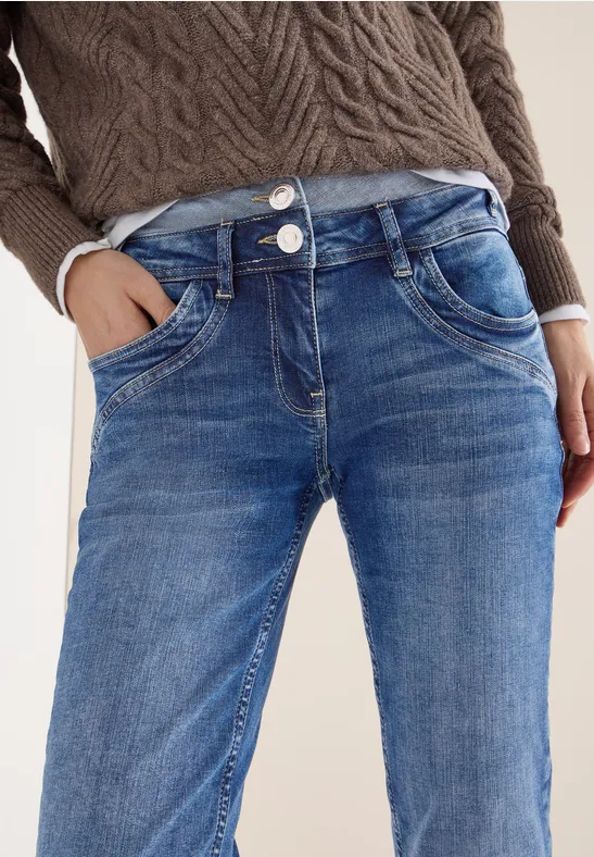 Jeans avec double ceinture mid blue wash