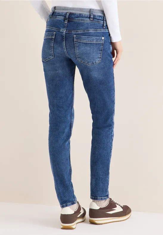 Jeans avec double ceinture mid blue wash