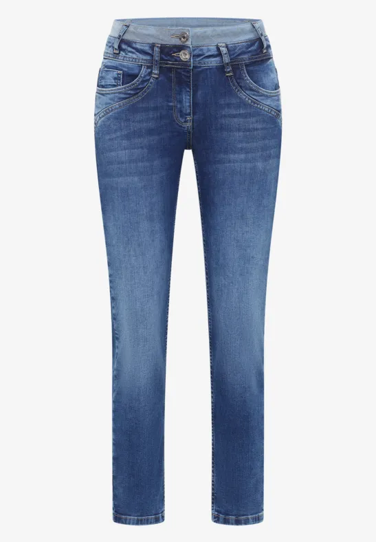 Jeans avec double ceinture mid blue wash
