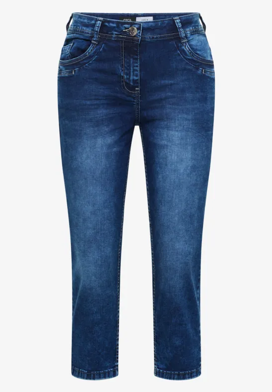 3/4 Slim Leg Jeans im Casual Fit mid blue used wash