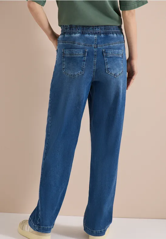 High Waist Wide Leg Jeans en Loose Fit mid blue used wash