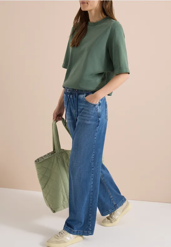 High Waist Wide Leg Jeans en Loose Fit mid blue used wash