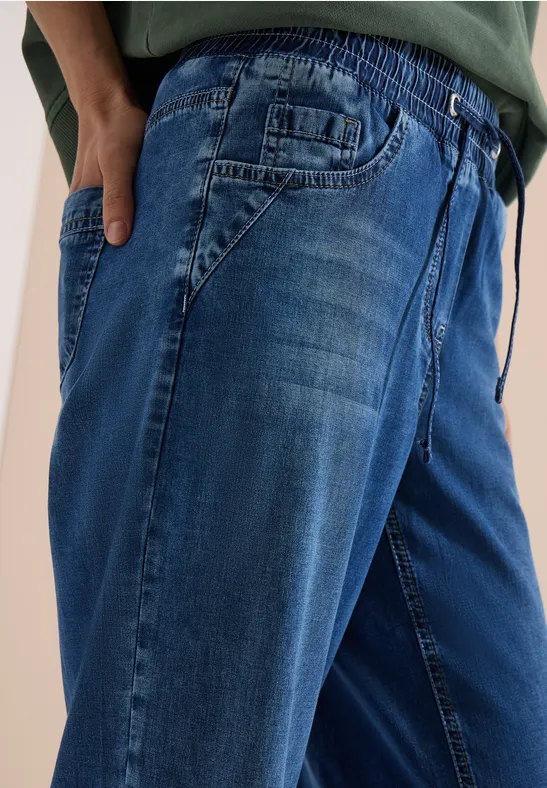 High Waist Wide Leg Jeans en Loose Fit mid blue used wash