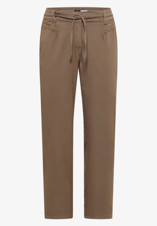 Mid Waist Slim Leg Hose im Loose Fit coffee taupe