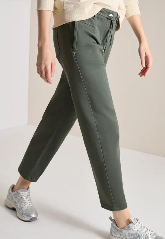 Mid Waist Slim Leg Hose im Loose Fit sea weed khaki