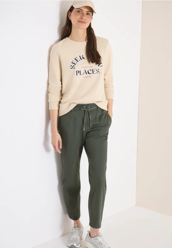 Mid Waist Slim Leg Hose im Loose Fit sea weed khaki