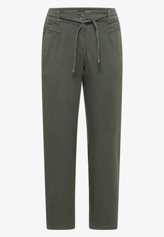 Mid Waist Slim Leg Hose im Loose Fit sea weed khaki