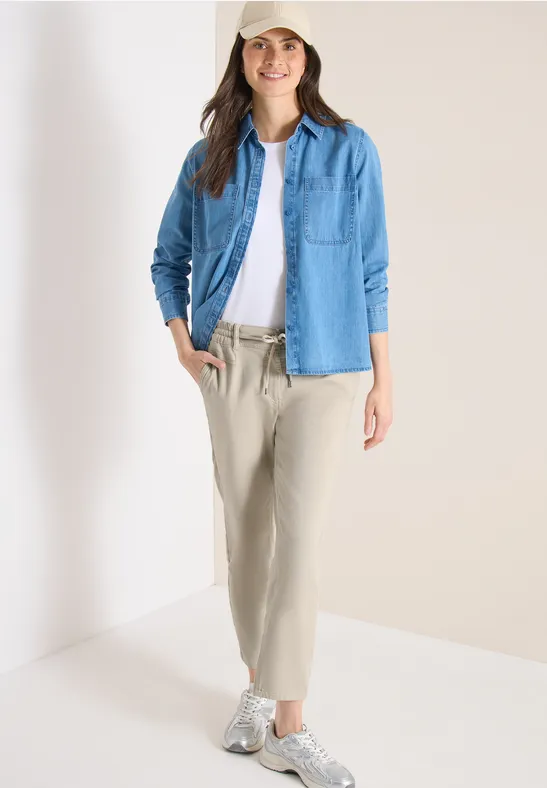 Mid Waist Slim Leg Hose im Loose Fit grain beige