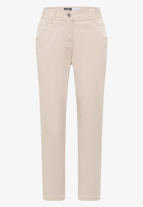 Pantalon Mid Waist Slim Leg en Casual Fit grain beige