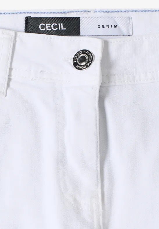 Weiße Denim-Jeans mit Metallknopf und CECIL-Label am Bund