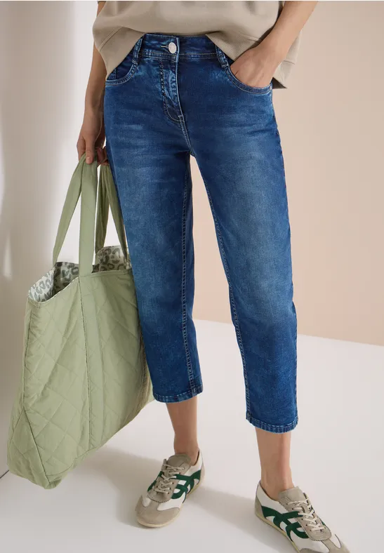 Jeans 3/4 Slim Leg en Casual Fit Dark blue wash