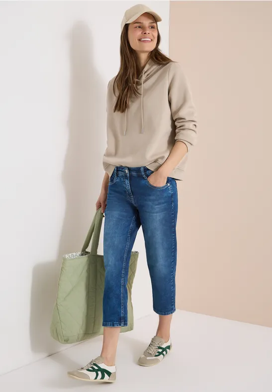 Jeans 3/4 Slim Leg en Casual Fit Dark blue wash