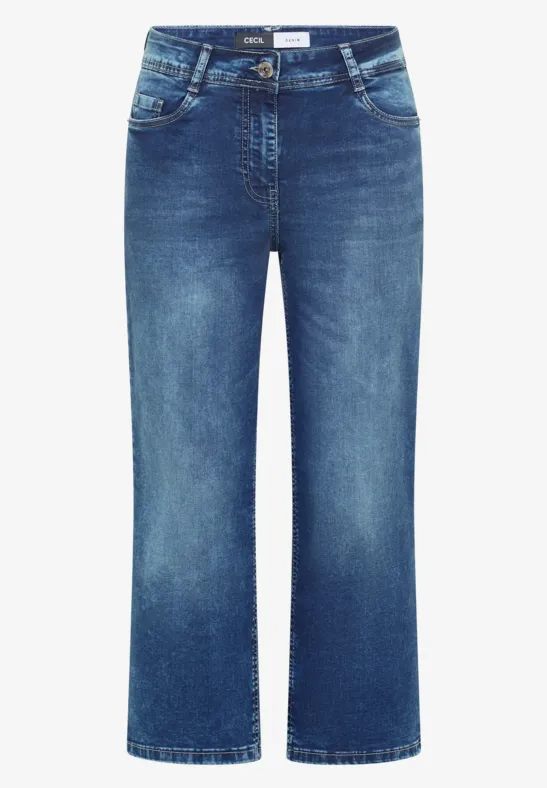 Blaue, knöchellange Jeans mit geradem Schnitt und klassischem 5-Pocket-Stil.