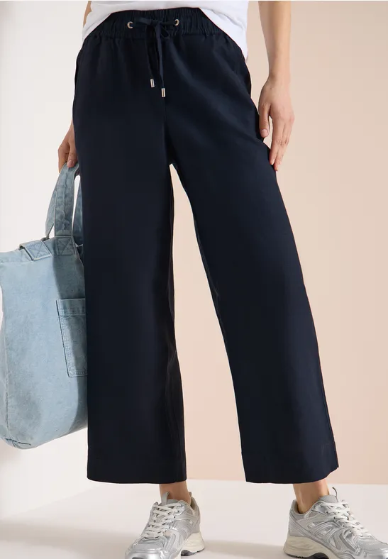 Wide Leg Pantalon Loose Fit en mélange de lin universal blue