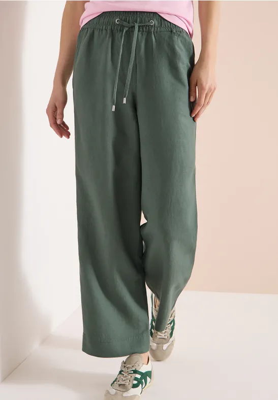 Wide Leg Pantalon Loose Fit en mélange de lin just khaki