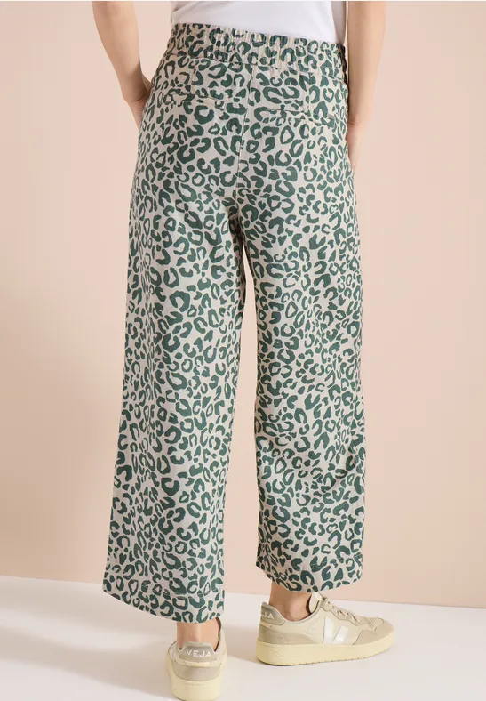 Pantalon Wide Leg en lin mélangé imprimé léopard macadamia beige