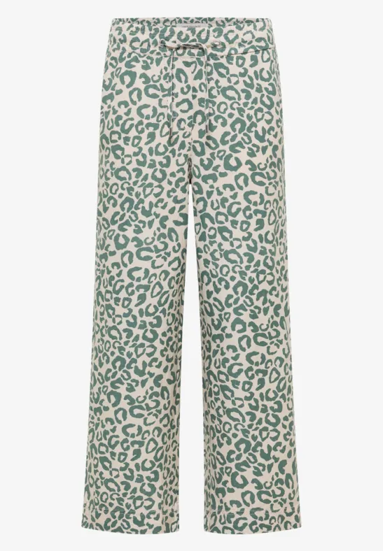 Pantalon Wide Leg en lin mélangé imprimé léopard macadamia beige